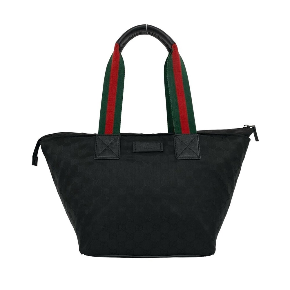 GUCCI Sherry Line GG Pattern Logo Nylon Leather Tote Bag Semi Shoulder Handba...
